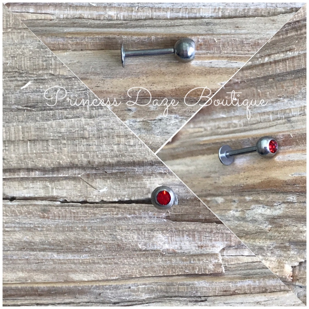 Silver Red Gemstone Labret Monroe Lip Tragus Piercing